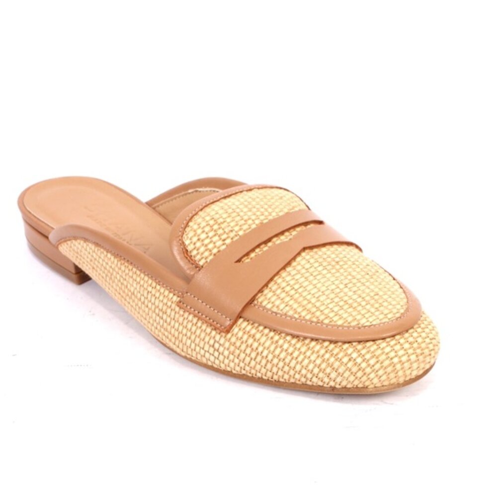 Shana 076 Beige Raffia Leather Mules Pumps Loafers Shoes